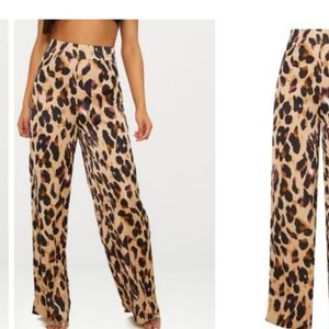 Leopard satin wide leg pants